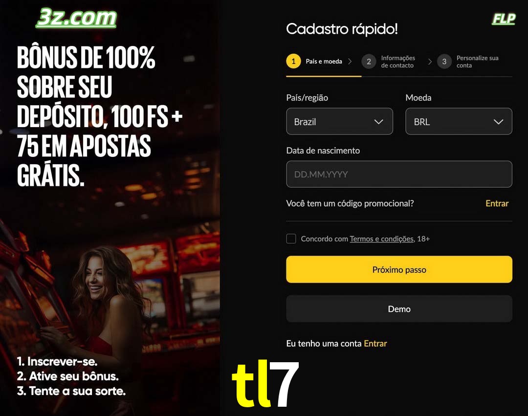 tl7 registro oficial cassino online Brasil com bônus de depósito e free spins